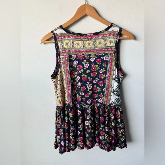 NWT Bila Sleeveless Navy Floral PatchWork Boho Hippie Hipster Flowy Tank Top - Picture 6 of 6